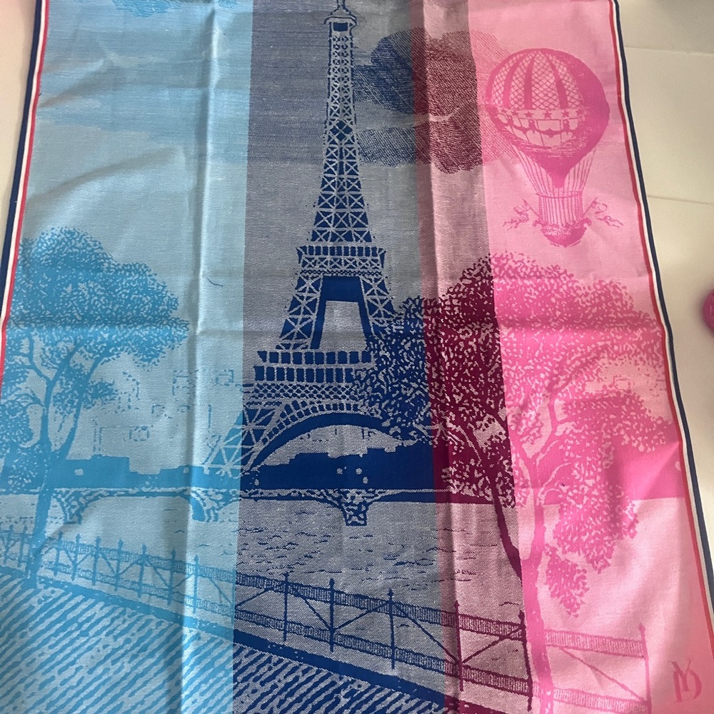 Eiffel Tower Blue and Pink Beach Towel by Yves Delorme